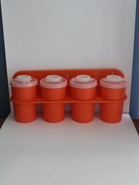 Orange Tupperware Spice Shakers With Wall Mount Holder